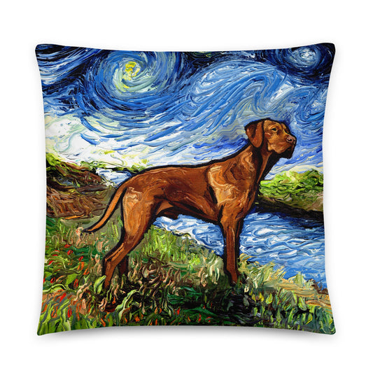 Throw Pillow  Vizsla on River Bank Dog Lover Starry Night Art by Aja 16x16 or 20x20 inches stuffed Includes Insert Printed both sides