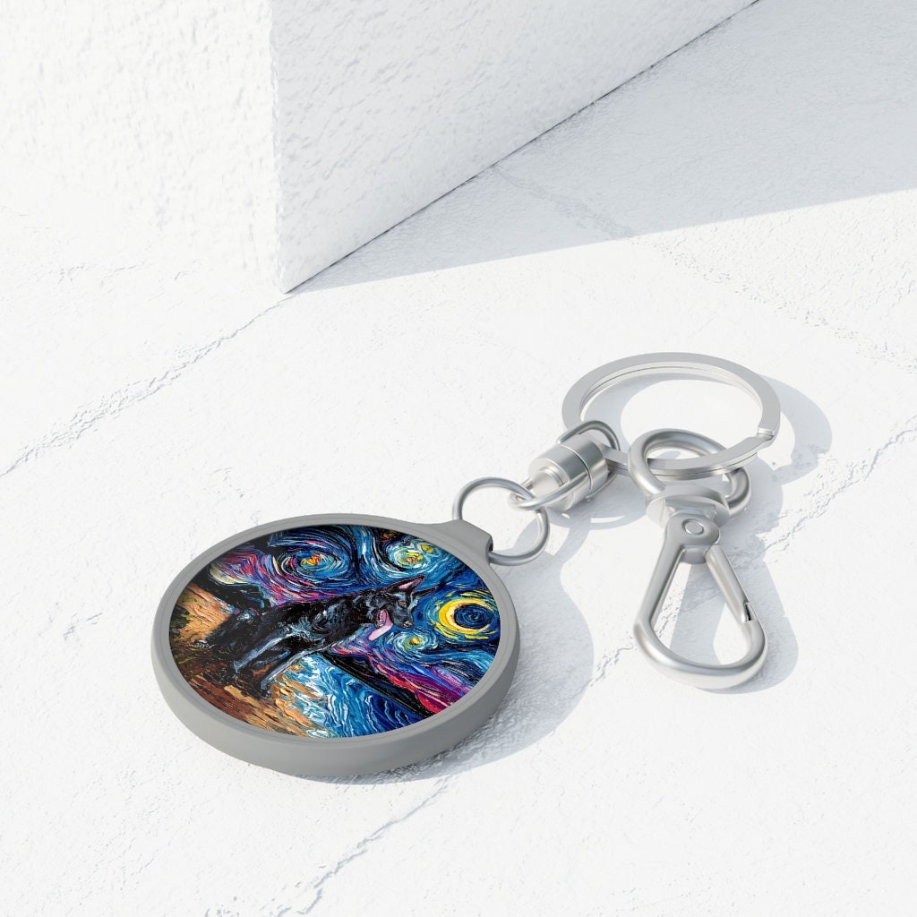 Keyring Tag - Black German Shepherd Starry Night Dog Key Chain Keychain School Bag Tag Pet Charm Art by Aja
