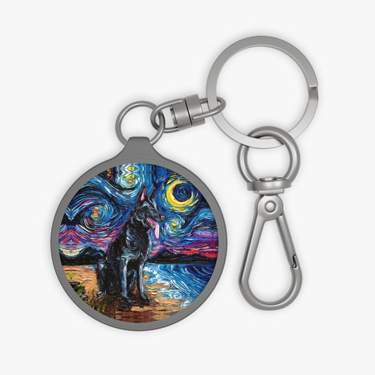 Keyring Tag - Black German Shepherd Starry Night Dog Key Chain Keychain School Bag Tag Pet Charm Art by Aja