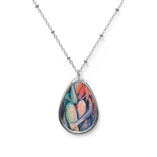 Claustrophobia Emotional Abstract Nude Woman 1.5x1 inch Oval Pendant on 20.47 inch Chain Necklace Jewelry Featuring Art by Aja