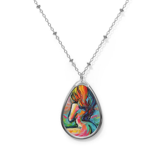 Whispers Abstract Female Nude Empowering Woman 1.5x1 inch Oval Pendant on 20.47 inch Chain Necklace Jewelry Featuring Art by Aja