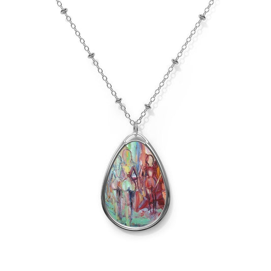 Exodus Abstract Female Nude Women Ghosts 1.5x1 inch Oval Pendant on 20.47 inch Chain Necklace Jewelry Featuring Art by Aja