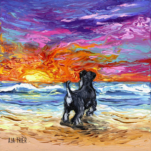 Beach Days  Schnauzer Art Print dog picture by Aja choose size and type of paper  Photo Paper or Watercolor Paper artwork home decor