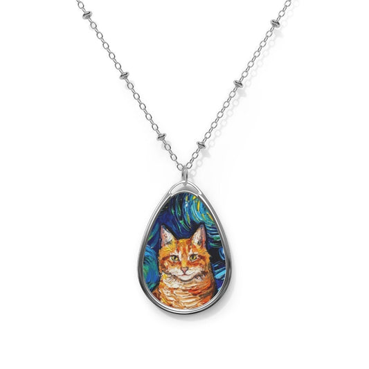 Cat Necklace Orange Tabby Portrait Starry Night Pendant Necklace Pet Jewelry Cute Cat Charm Necklace Pet Memorial Tiger Cat Lover Gift Idea