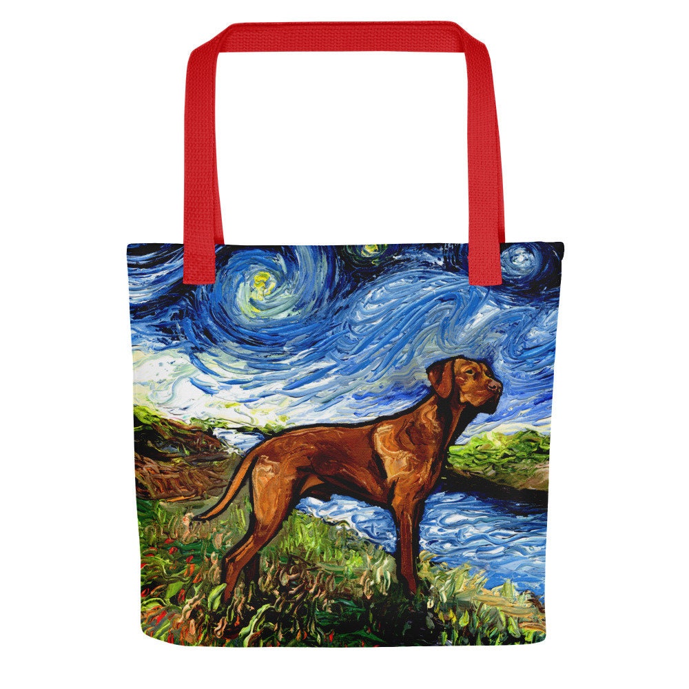 Tote Bag  Vizsla Starry Night Dog handbag artwork by Aja dog lover gift 15x15 inches printed both sides Purse Reusable Grocery Bag