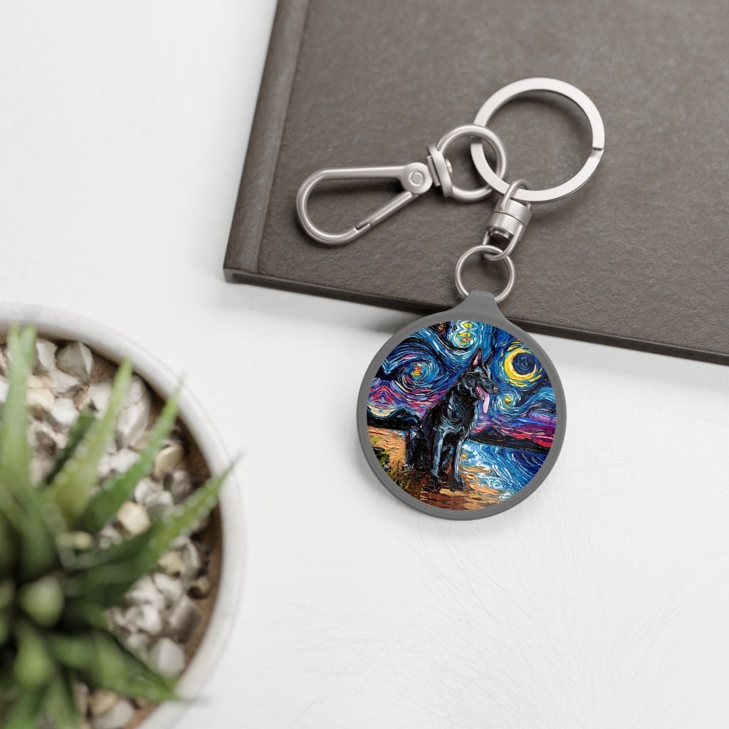 Keyring Tag - Black German Shepherd Starry Night Dog Key Chain Keychain School Bag Tag Pet Charm Art by Aja