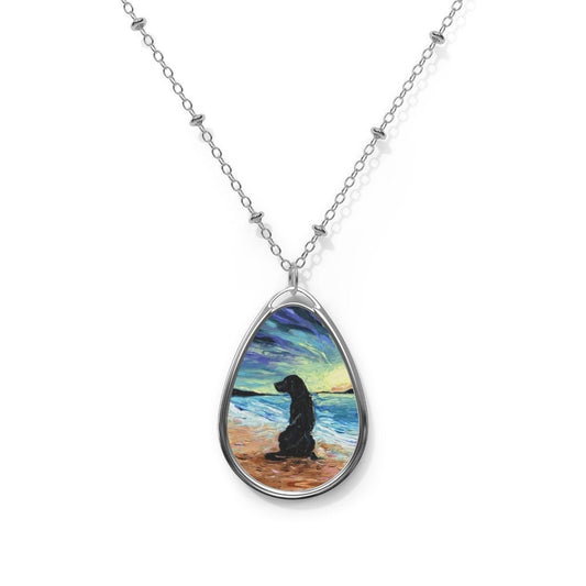 Dog Necklace Black Labrador Pendant Beach Sunset Jewelry Ocean Coastal Accessories Dog Lover Gift Idea Black Lab Memorial Charm Art Necklace
