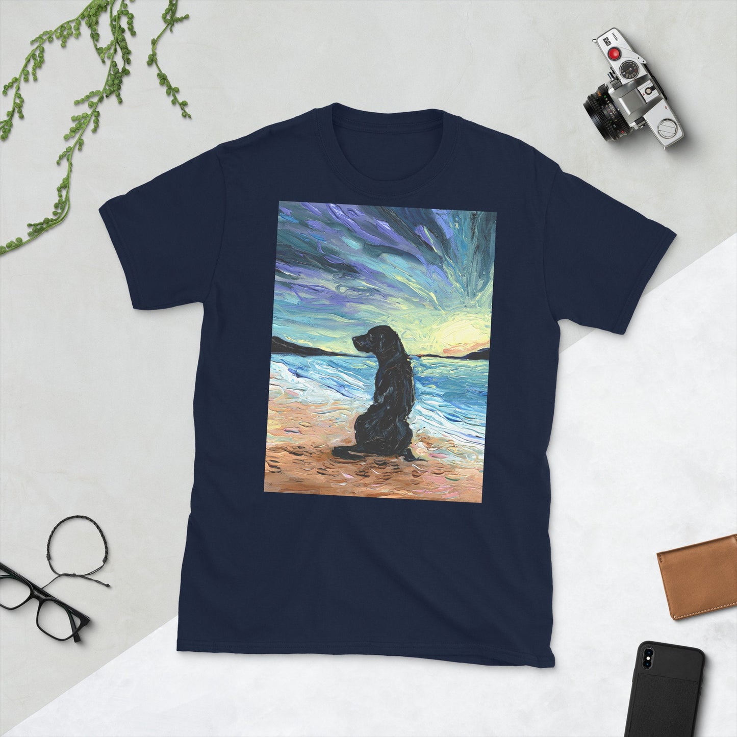 Shirt  Beach Days  Black Labrador Dog ShortSleeve Unisex TShirt Art by Aja Soft top clothing Cute Pet Artwork Apparel