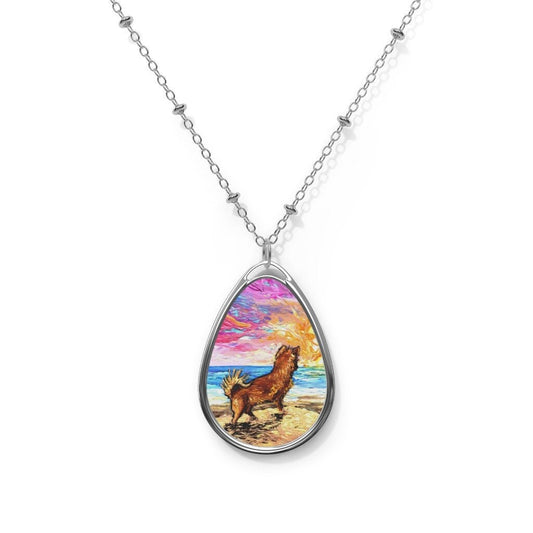 Beach Days  Chihuahua 1.5x1 inch Oval Pendant on 20.47 inch Chain Necklace Jewelry Art by Aja Sunset Ocean Coastal Beachy accessories