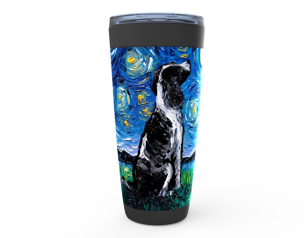 Black And White English Springer Spaniel Starry Night Dog Viking Tumbler Insulated Stainless Steel Drinkware Art By Aja Travel Mug