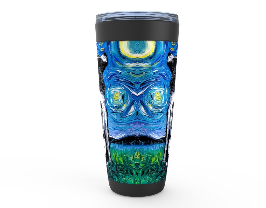 Black And White English Springer Spaniel Starry Night Dog Viking Tumbler Insulated Stainless Steel Drinkware Art By Aja Travel Mug