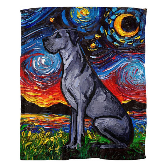 Blue Great Dane Starry Night Dog 60x50 Inch Fleece Throw Blanket