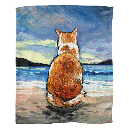 Fleece Throw Blanket 60x50 Inch Beach Days Orange And White Tabby Cat
