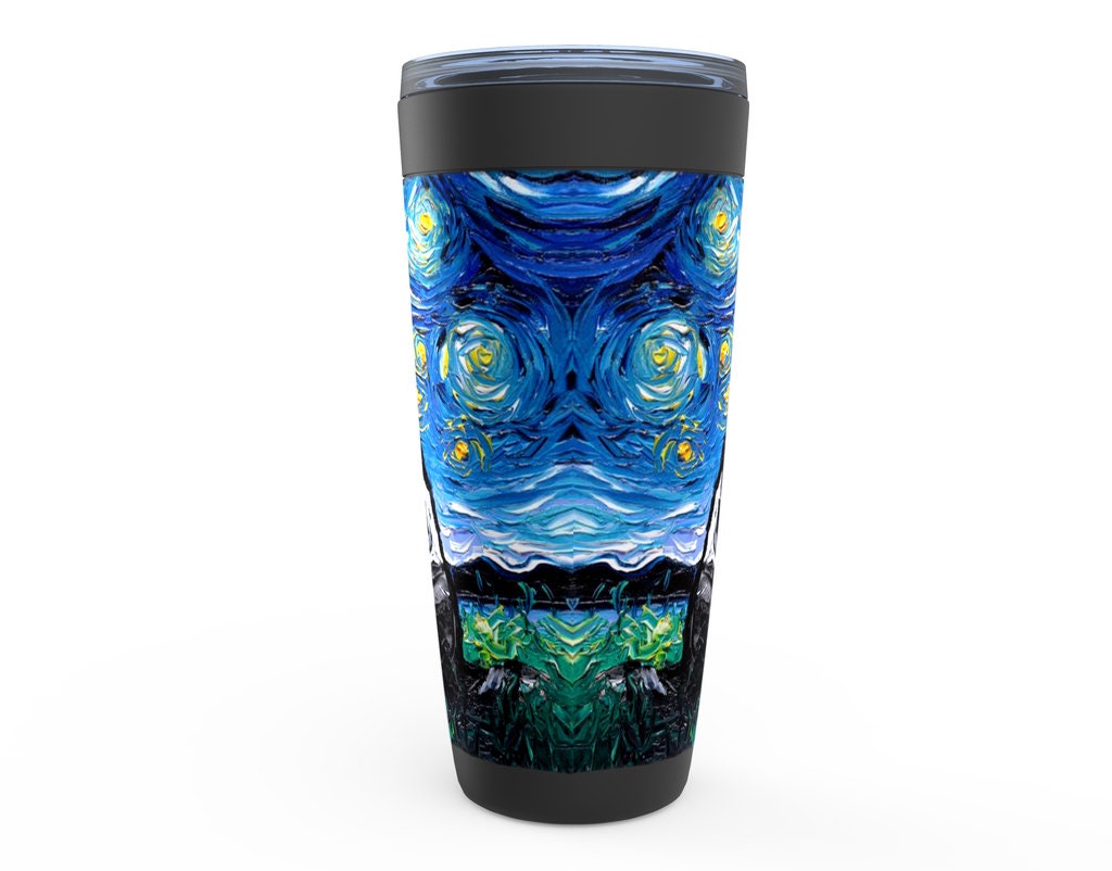 Black And White English Springer Spaniel Starry Night Dog Viking Tumbler Insulated Stainless Steel Drinkware Art By Aja Travel Mug