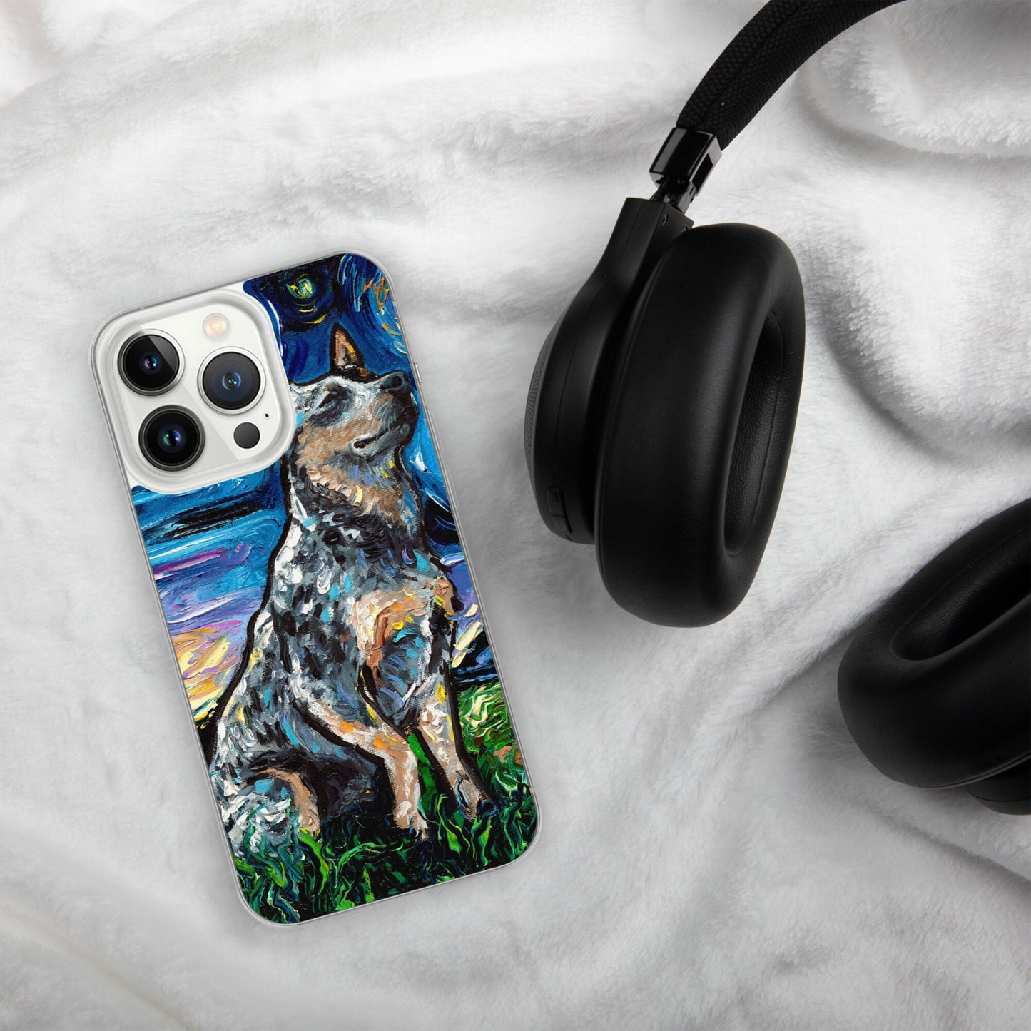 Blue Heeler Australian Cattle Dog iPhone Case Dog Lover Phone Protector Starry Night Art by Aja