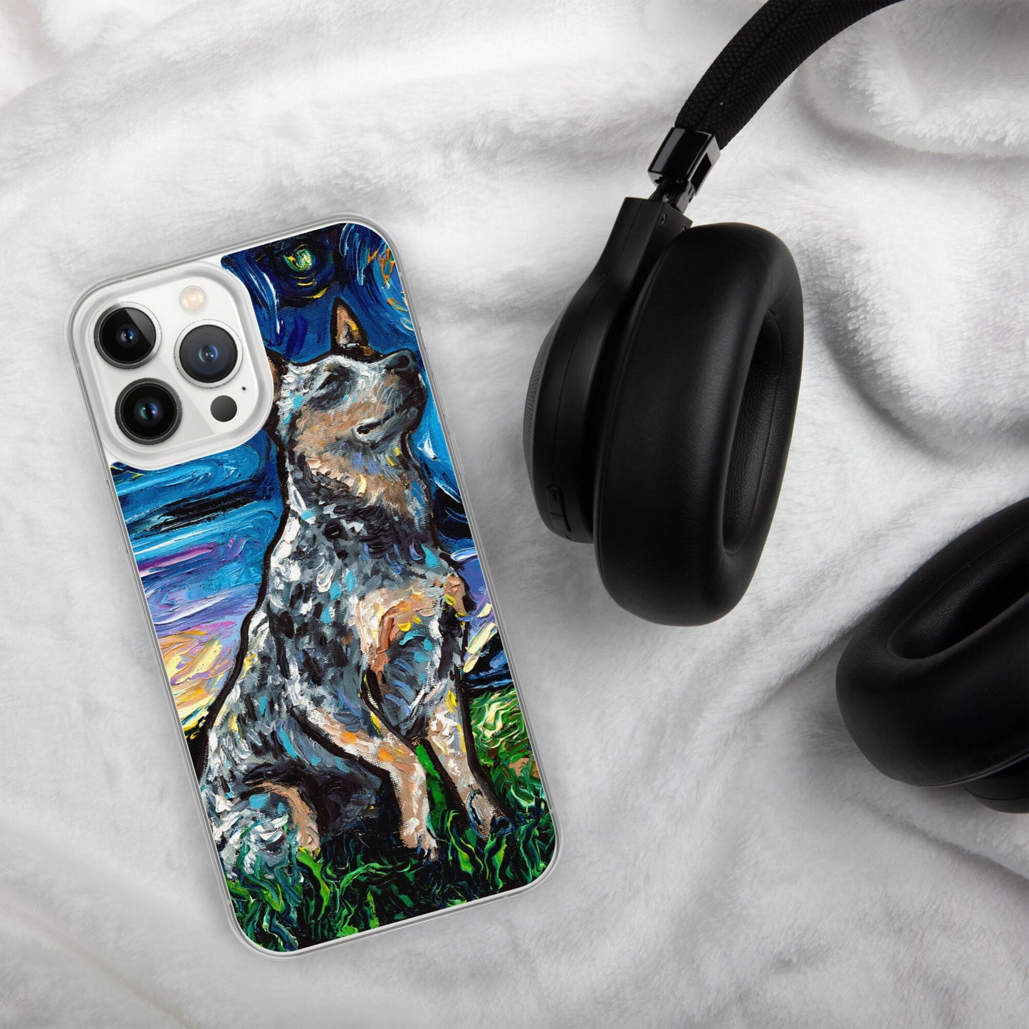 Blue Heeler Australian Cattle Dog iPhone Case Dog Lover Phone Protector Starry Night Art by Aja