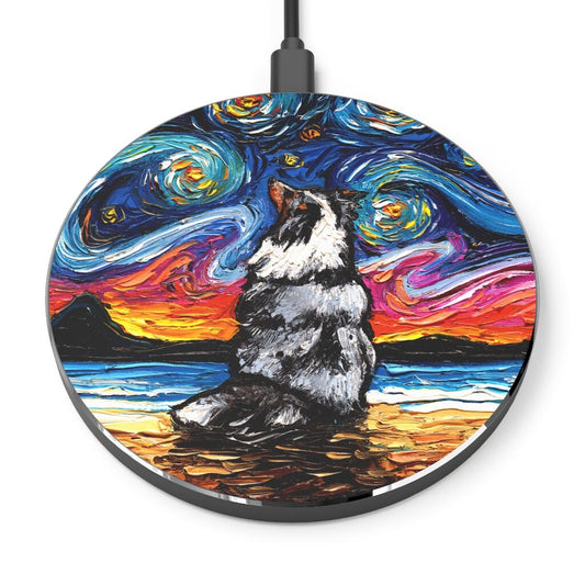 Wireless Phone Charger  Merle Sheltie Shetland Sheepdog Starry Night Dog Desktop Accessories iPhone Android Charging Station Art by Aja