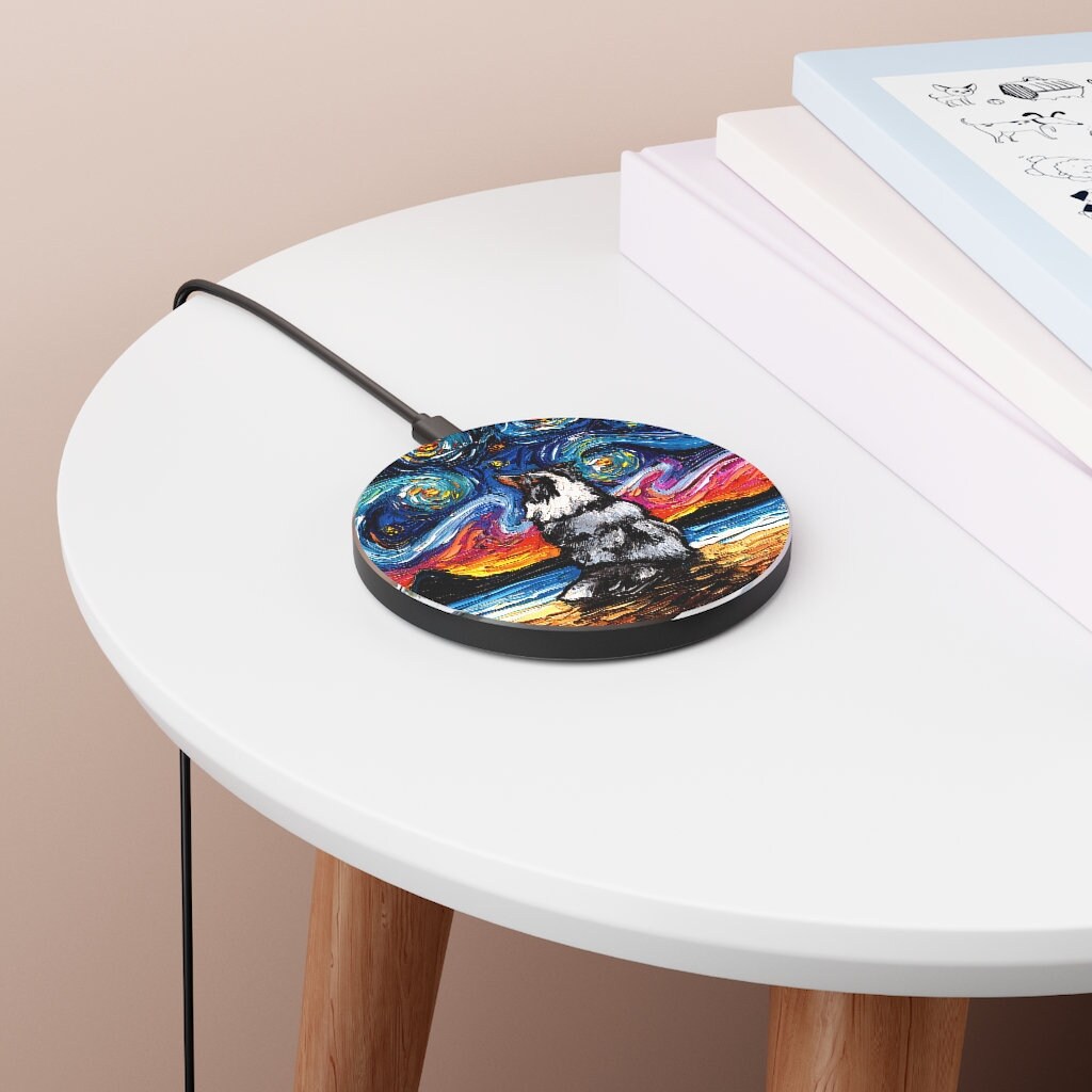 Wireless Phone Charger  Merle Sheltie Shetland Sheepdog Starry Night Dog Desktop Accessories iPhone Android Charging Station Art by Aja