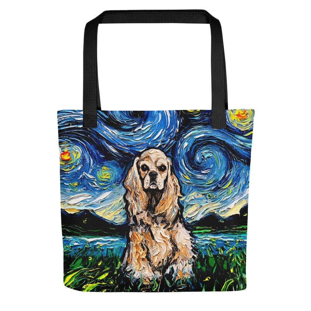 Buff American Cocker Spaniel Dog Starry Night Tote bag handbag artwork by Aja dog lover gift Reusable grocery gym beach carry all