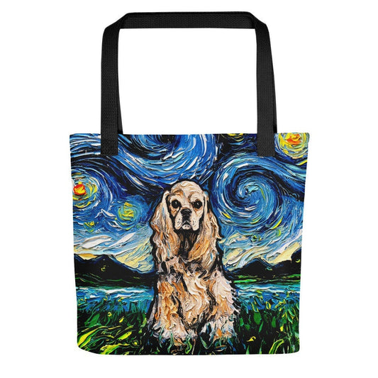 Buff American Cocker Spaniel Dog Starry Night Tote bag handbag artwork by Aja dog lover gift Reusable grocery gym beach carry all