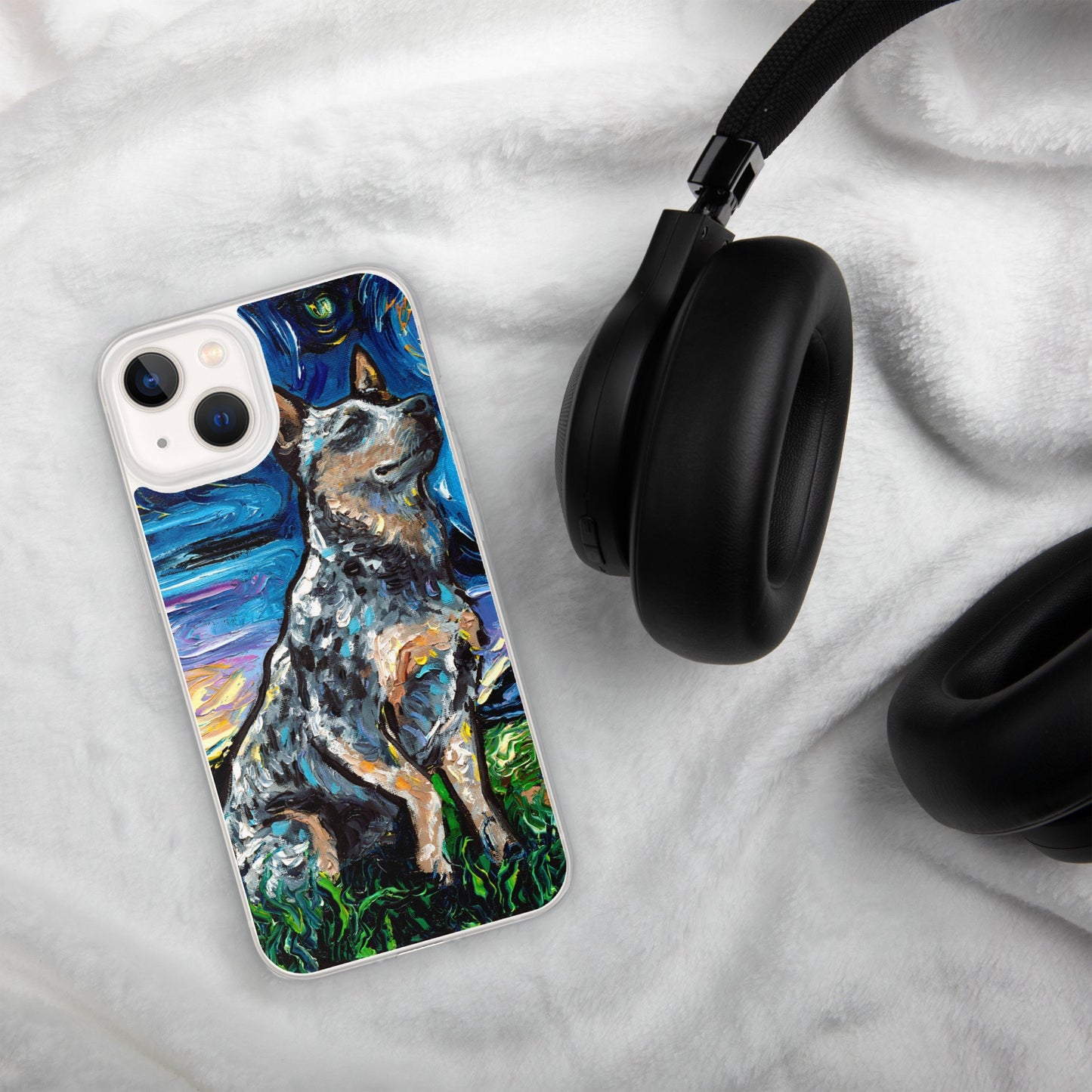 Blue Heeler Australian Cattle Dog iPhone Case Dog Lover Phone Protector Starry Night Art by Aja