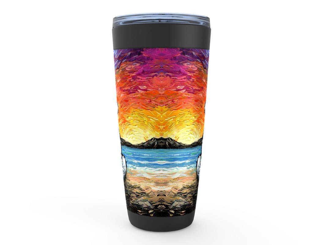 Beach Days  White Poodle Dog Viking Tumbler Insulated Stainless Steel Drinkware Colorful Ocean Sunset Coastal Art By Aja Travel Mug