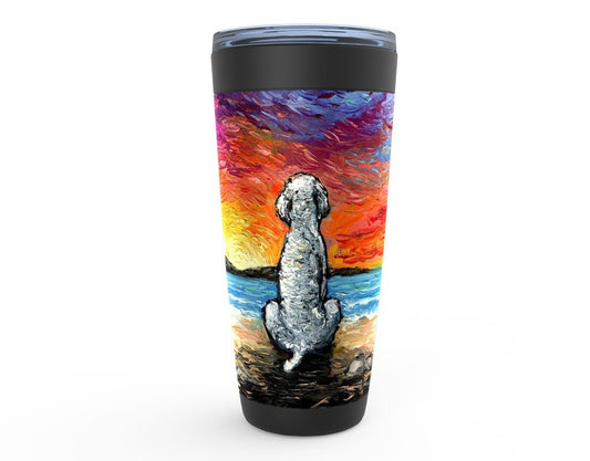 Beach Days  White Poodle Dog Viking Tumbler Insulated Stainless Steel Drinkware Colorful Ocean Sunset Coastal Art By Aja Travel Mug