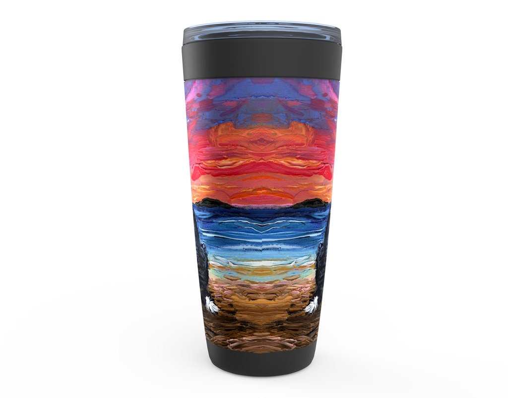 Beach Days  Border Collie Dog Viking Tumbler Insulated Stainless Steel Drinkware Art By Aja Travel Mug Ocean Sunset Sea Artwork