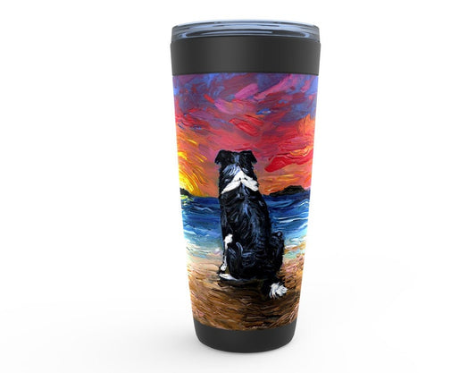 Beach Days  Border Collie Dog Viking Tumbler Insulated Stainless Steel Drinkware Art By Aja Travel Mug Ocean Sunset Sea Artwork