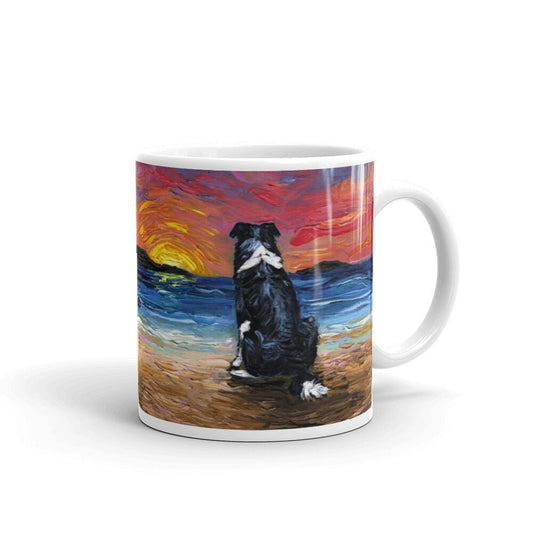 Beach Days  Border Collie Coffee Mug Dog Lover Ocean Coastal Sunset Art by Aja colorful ceramic cup Drinkware microwave and dishwasher safe