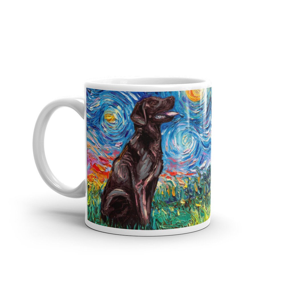 Chocolate Labrador Night Coffee Mug Dog Lover Starry Night Art by Aja ceramic cup Brown Lab