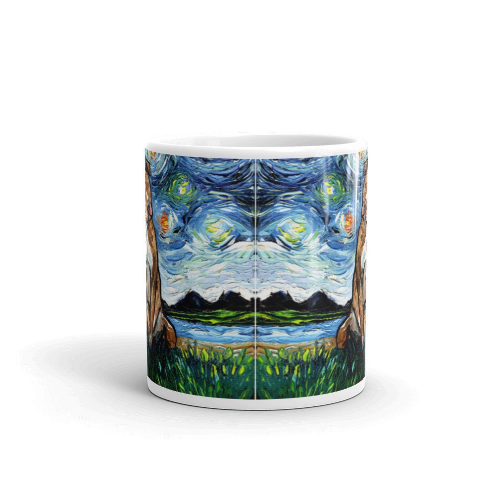 Brown Pitbull Coffee Mug Dog Lover Starry Night Art by Aja ceramic cup cute animal pet drinkware