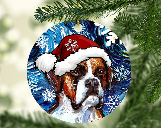Boxer Dog In Santa Hat Art Starry Night 3x3 Inch Christmas Ornament Printed On Both Sides Ceramic Heirloom Tree Decoration