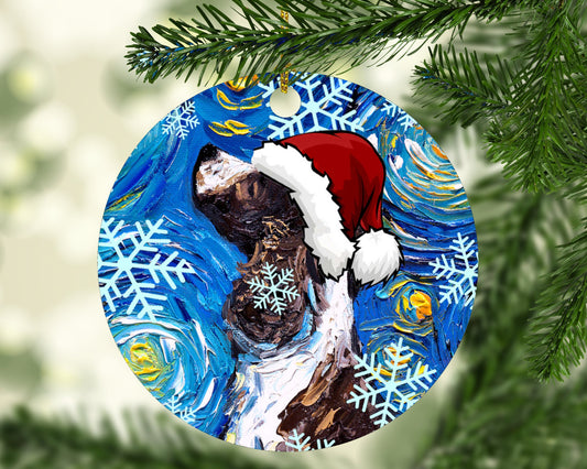 English Springer Spaniel In Santa Hat Art Starry Night 3x3 Inch Christmas Ornament Printed On Both Sides Ceramic Heirloom Tree Decoration