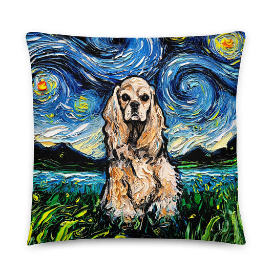 Basic Throw Pillow Buff American Cocker Spaniel Starry Night Dog Art by Aja 16x16 or 20x20 inches stuffed Accent pillow Decor