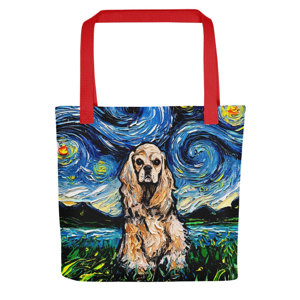 Buff American Cocker Spaniel Dog Starry Night Tote bag handbag artwork by Aja dog lover gift Reusable grocery gym beach carry all