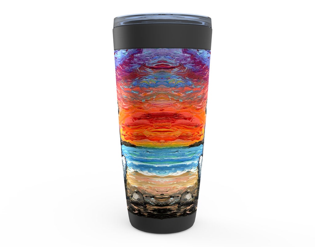 Beach Days  White Poodle Dog Viking Tumbler Insulated Stainless Steel Drinkware Colorful Ocean Sunset Coastal Art By Aja Travel Mug