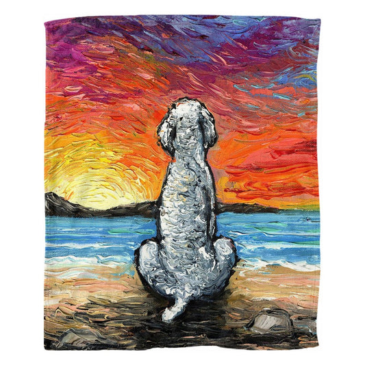 Fleece Throw Blanket Beach Days White Poodle Dog 60x50 Inches