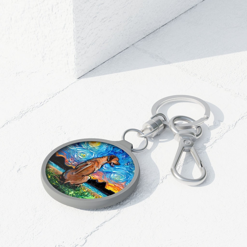 Keychain - Rhodesian Ridgeback Starry Night Dog Key Chain Keyring Tag School Bag Tag Pet Charm Art by Aja