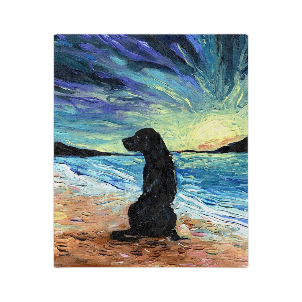 Velveteen Minky Blanket Beach Days Black Labrador Dog Throw