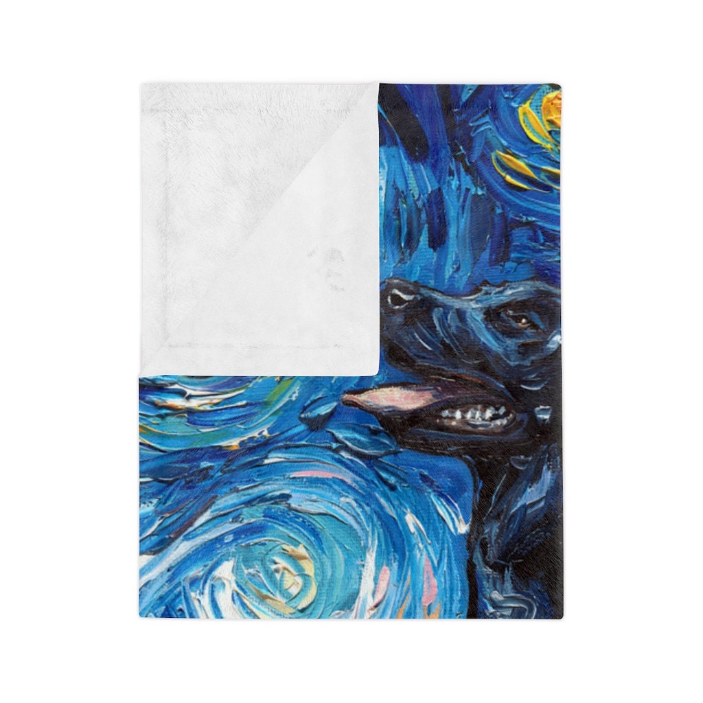 Velveteen Minky Blanket Black Labrador Starry Night Dog Throw