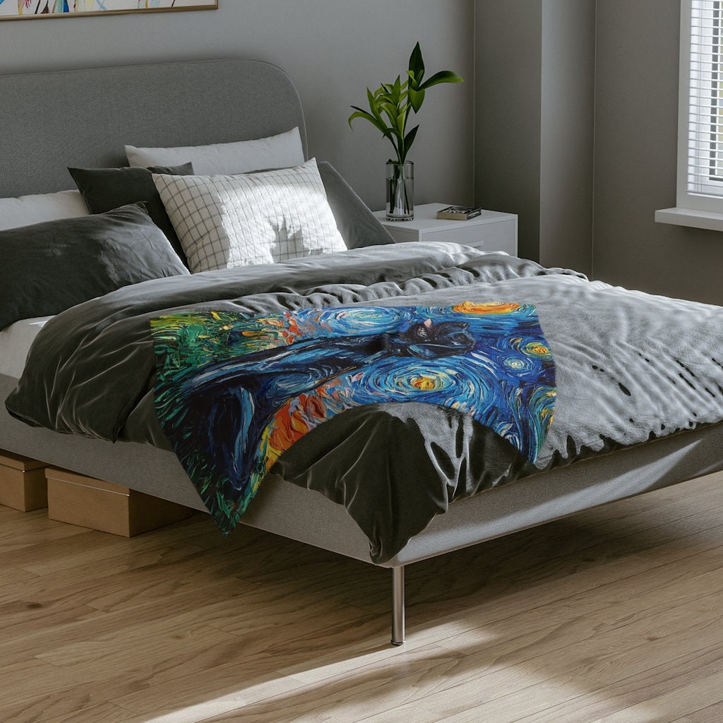 Velveteen Minky Blanket Black Labrador Starry Night Dog Throw