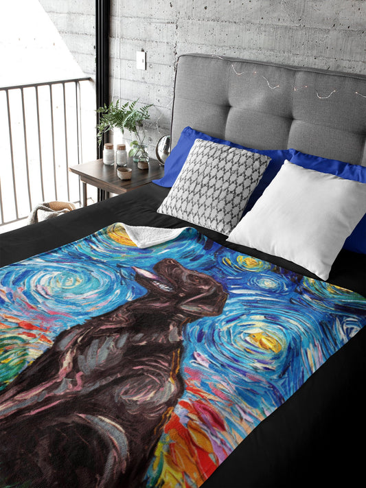 Velveteen Minky Blanket Chocolate Labrador Starry Night Dog Throw