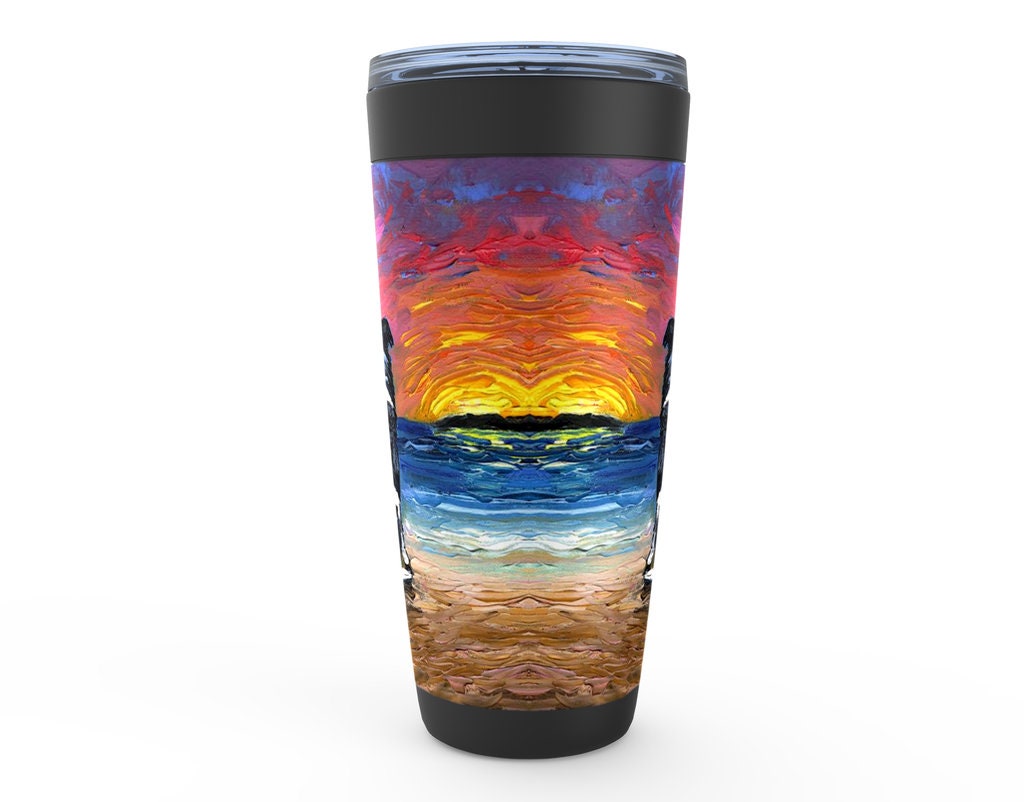 Beach Days  Border Collie Dog Viking Tumbler Insulated Stainless Steel Drinkware Art By Aja Travel Mug Ocean Sunset Sea Artwork