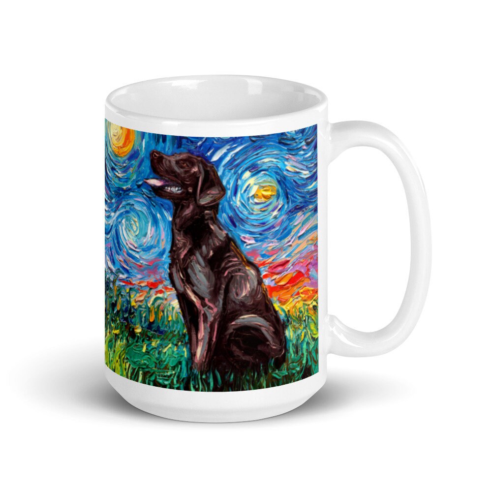 Chocolate Labrador Night Coffee Mug Dog Lover Starry Night Art by Aja ceramic cup Brown Lab