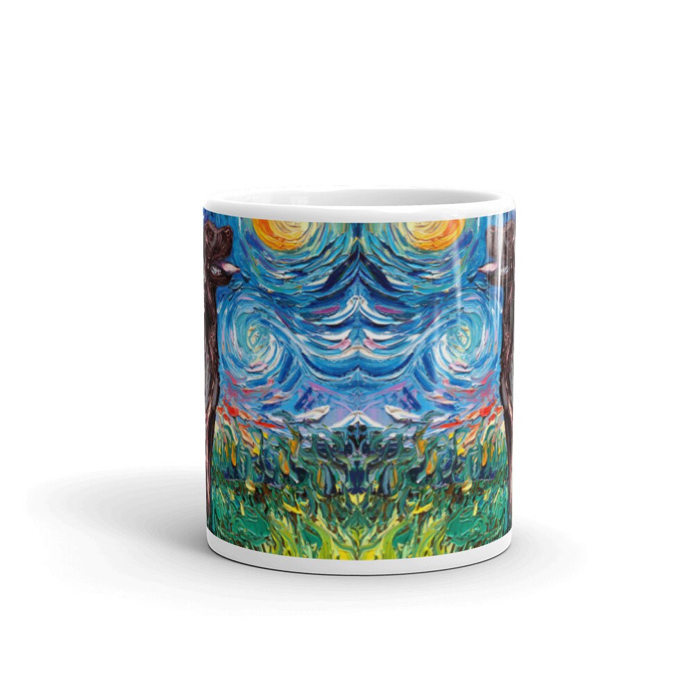 Chocolate Labrador Night Coffee Mug Dog Lover Starry Night Art by Aja ceramic cup Brown Lab