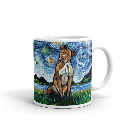Brown Pitbull Coffee Mug Dog Lover Starry Night Art by Aja ceramic cup cute animal pet drinkware