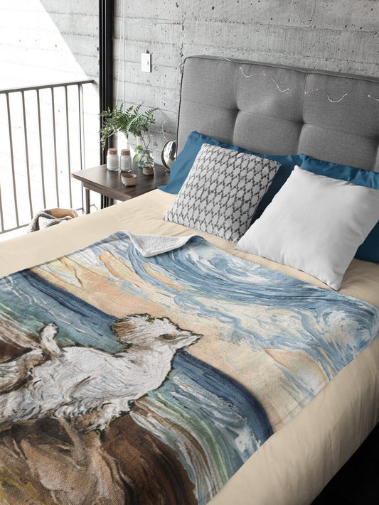 Westie Minky Blanket Beach Themed West Highland Terrier Dog Throw