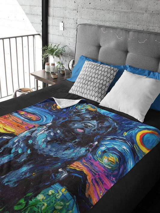 Velveteen Minky Blanket  Newfoundland Newfie Starry Night Dog Art By Aja Home Decor Choose from 3 sizes Free US Shipping