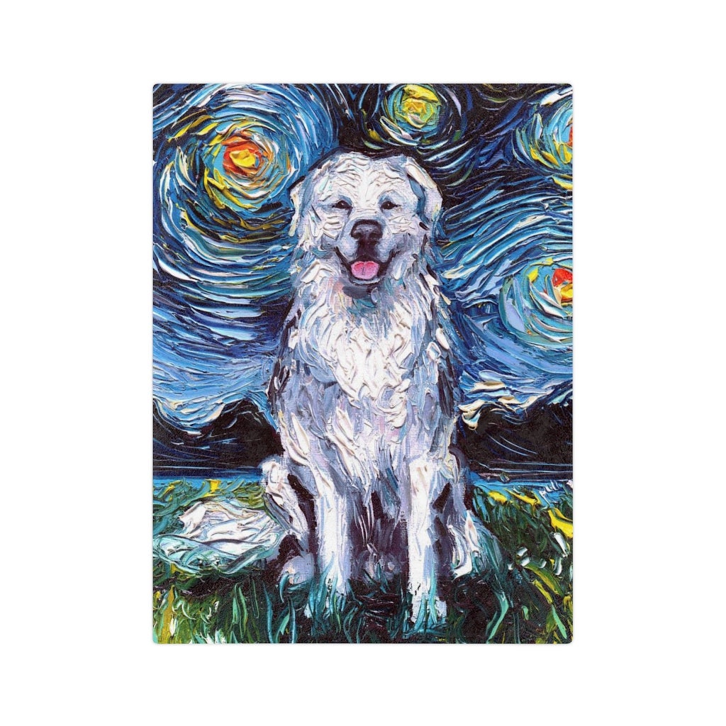 Velveteen Minky Blanket Great Pyrenees Starry Night Dog Throw